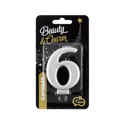 Świeczka 6 metalik srebrna, 8 cm