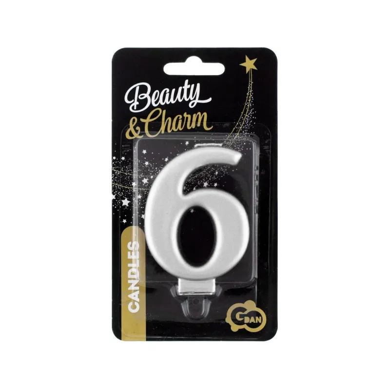 Świeczka 6 metalik srebrna, 8 cm