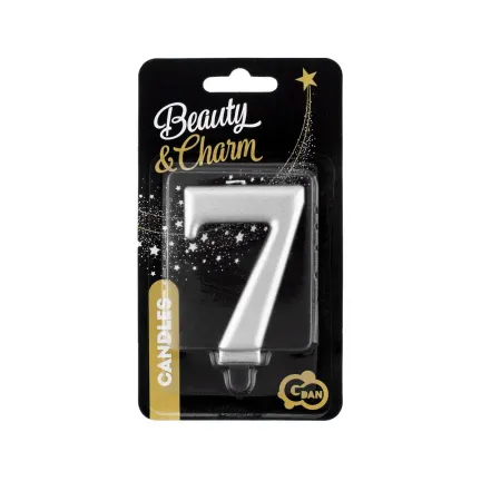 Świeczka 7 metalik srebrna, 8 cm Świeczka 7 metalik srebrna, 8 cm