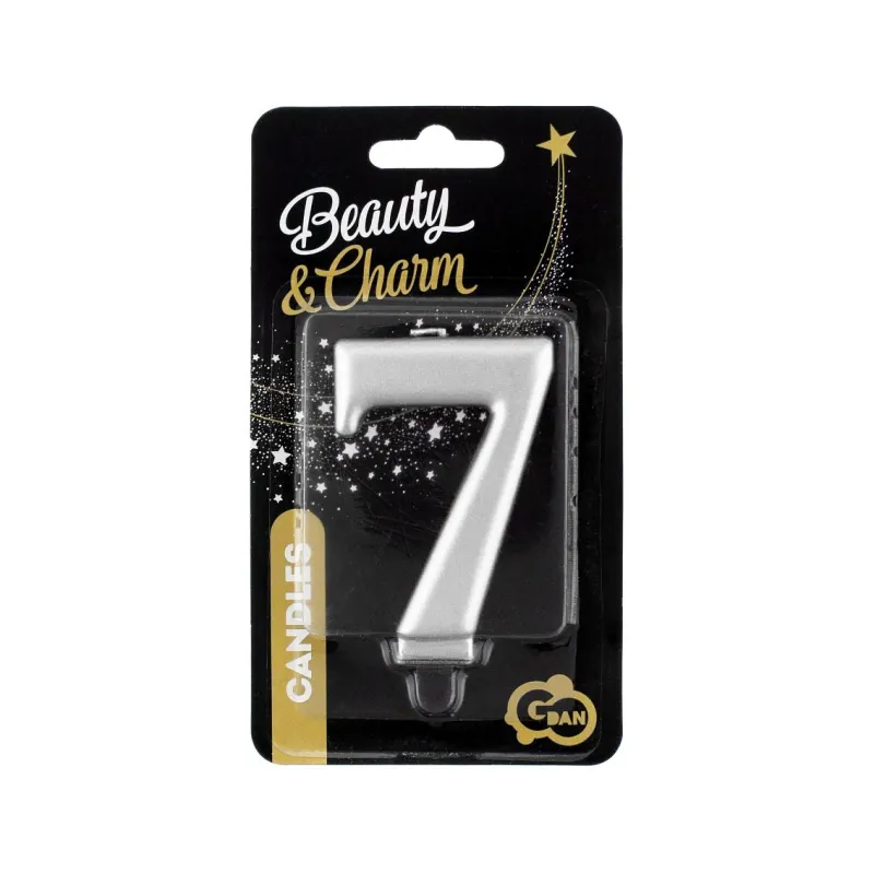 Świeczka 7 metalik srebrna, 8 cm Świeczka 7 metalik srebrna, 8 cm
