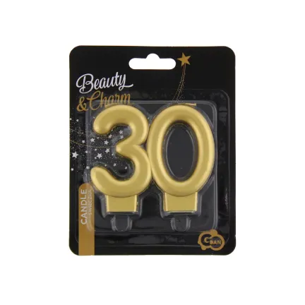 Świeczka 30 złota, metaliczna 8 cm Świeczka 30 złota, metaliczna 8 cm