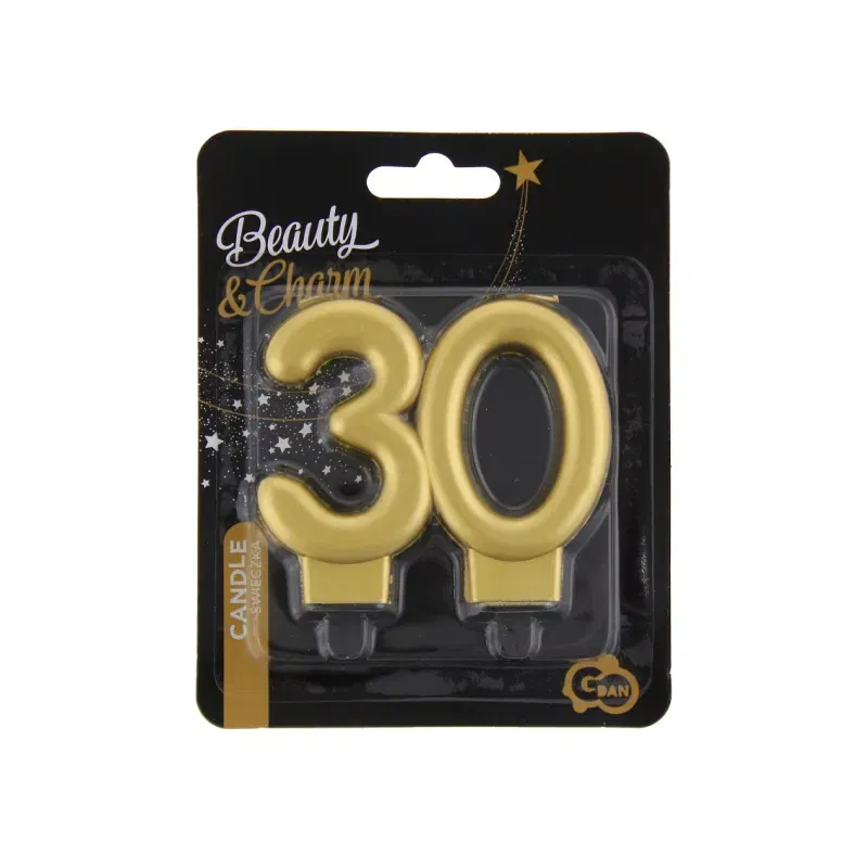Świeczka 30 złota, metaliczna 8 cm Świeczka 30 złota, metaliczna 8 cm
