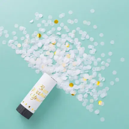 Tuba strzelająca konfetti biało-złota 11 cm