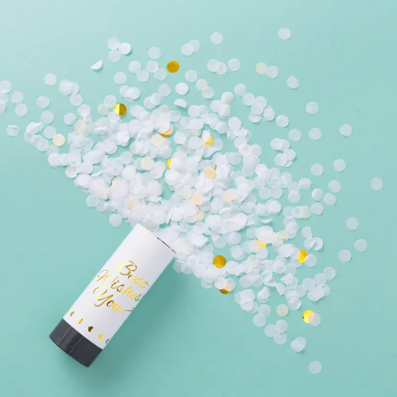 Tuba strzelająca konfetti biało-złota 11 cm