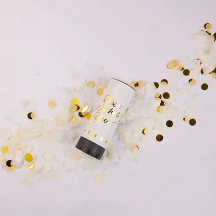 Tuba strzelająca konfetti biało-złota 11 cm