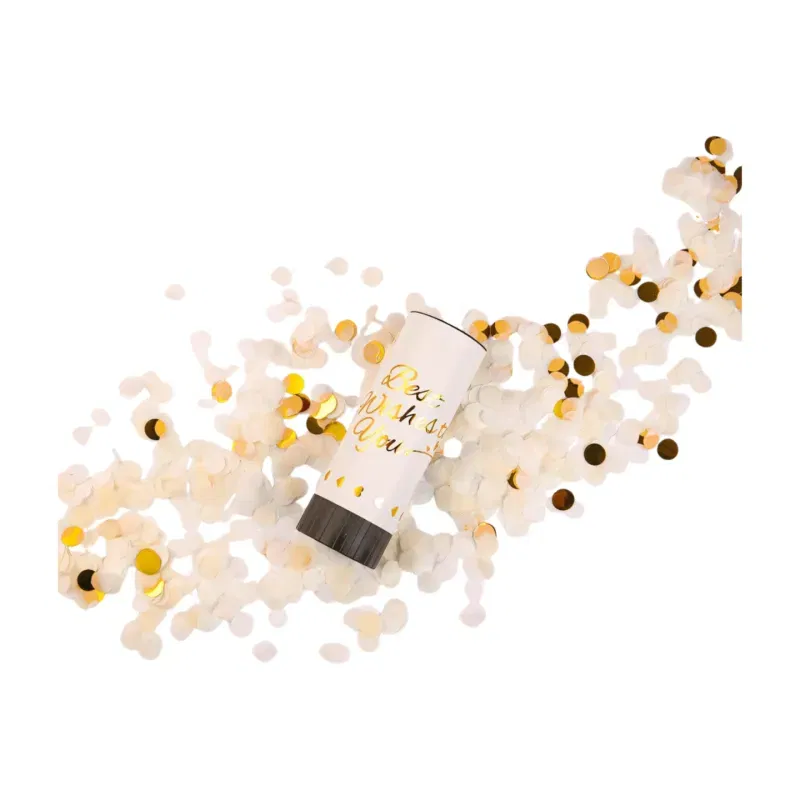 Tuba strzelająca konfetti biało-złota 11 cm