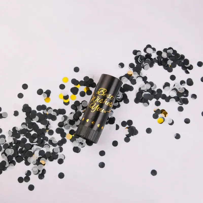 Tuba strzelająca konfetti czarno-złota 11 cm