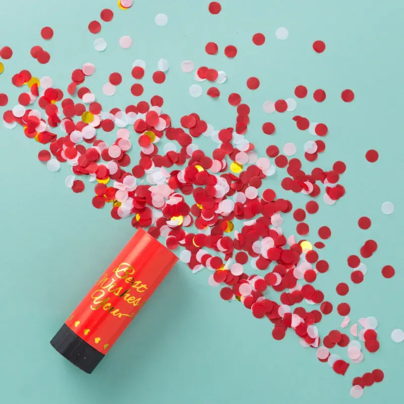 Tuba strzelająca konfetti czerwono-złota 11 cm