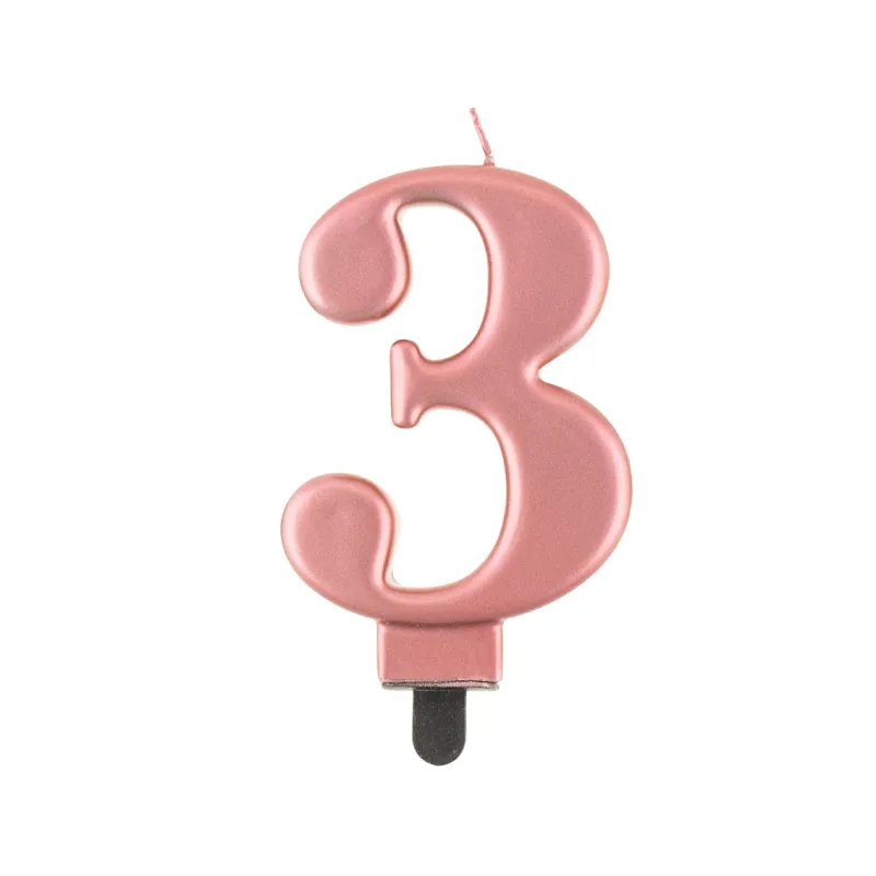 Świeczka 3 metalik różowo-złota, 8 cm