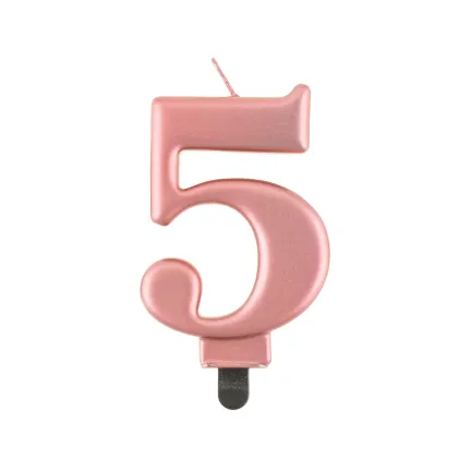 Świeczka 5 metalik różowo-złota, 8 cm