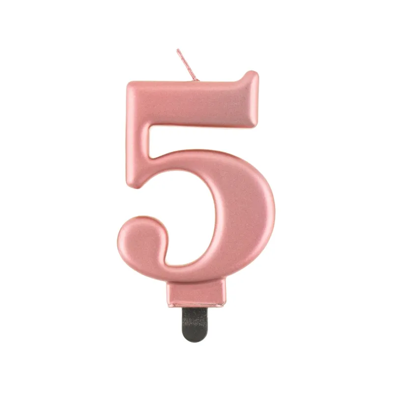 Świeczka 5 metalik różowo-złota, 8 cm