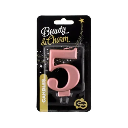 Świeczka 5 metalik różowo-złota, 8 cm Świeczka 5 metalik różowo-złota, 8 cm