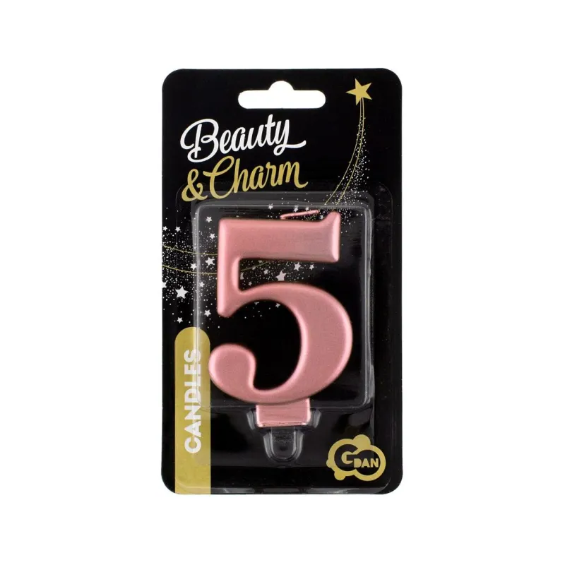 Świeczka 5 metalik różowo-złota, 8 cm Świeczka 5 metalik różowo-złota, 8 cm