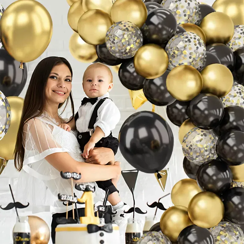 GIRLANDA BALONOWA złoto czarna 100 elementów