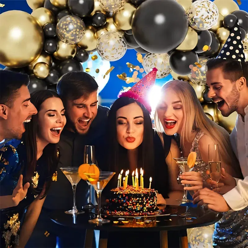 GIRLANDA BALONOWA złoto czarna 100 elementów