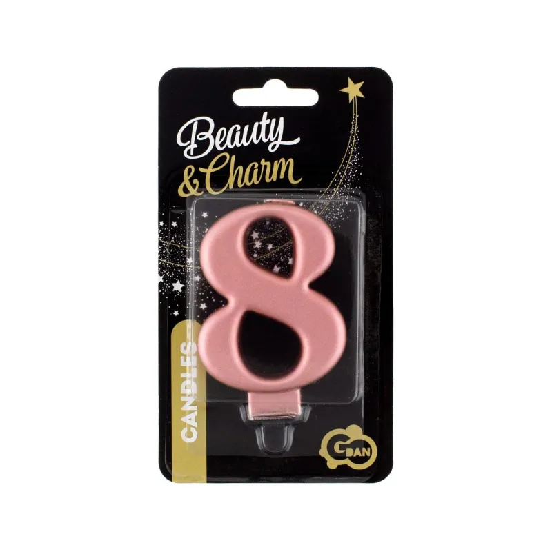 Świeczka 8 metalik różowo-złota, 8 cm Świeczka 8 metalik różowo-złota, 8 cm