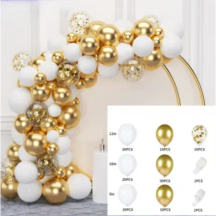 GIRLANDA BALONOWA biało-złota 122 elementy GIRLANDA BALONOWA biało-złota 122 elementy