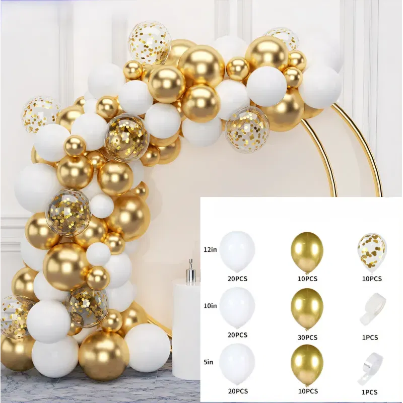 GIRLANDA BALONOWA biało-złota 122 elementy GIRLANDA BALONOWA biało-złota 122 elementy