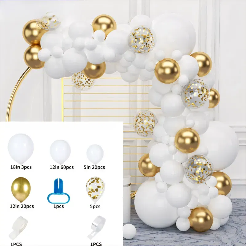GIRLANDA BALONOWA biało-złota 111 elementów