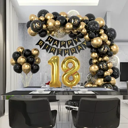 Zestaw balonów na 18 urodziny OSIEMNASTKA Girlanda balonowa złoto czarna 80 elementów Zestaw balonów na 18 urodziny OSIEMNASTKA Girlanda balonowa złoto czarna 80 elementów