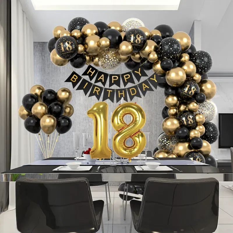 Zestaw balonów na 18 urodziny OSIEMNASTKA Girlanda balonowa złoto czarna 80 elementów Zestaw balonów na 18 urodziny OSIEMNASTKA Girlanda balonowa złoto czarna 80 elementów
