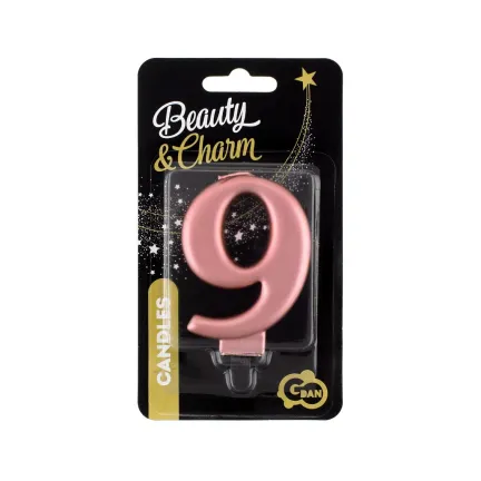 Świeczka 9 metalik różowo-złota, 8 cm Świeczka 9 metalik różowo-złota, 8 cm