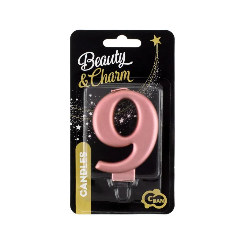 Świeczka 9 metalik różowo-złota, 8 cm Świeczka 9 metalik różowo-złota, 8 cm