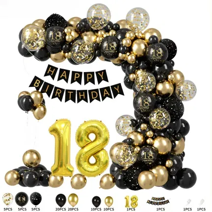 Zestaw balonów na 18 urodziny OSIEMNASTKA Girlanda balonowa złoto czarna 80 elementów Zestaw balonów na 18 urodziny OSIEMNASTKA Girlanda balonowa złoto czarna 80 elementów