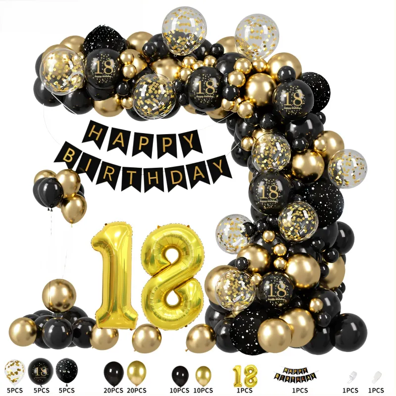 Zestaw balonów na 18 urodziny OSIEMNASTKA Girlanda balonowa złoto czarna 80 elementów Zestaw balonów na 18 urodziny OSIEMNASTKA Girlanda balonowa złoto czarna 80 elementów