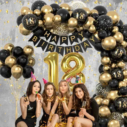 Zestaw balonów na 18 urodziny OSIEMNASTKA Girlanda balonowa złoto czarna 80 elementów Zestaw balonów na 18 urodziny OSIEMNASTKA Girlanda balonowa złoto czarna 80 elementów