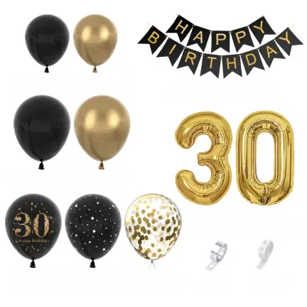 Zestaw balonów na 30 urodziny TRZYDZIESTKA Girlanda balonowa złoto czarna 80 elementów