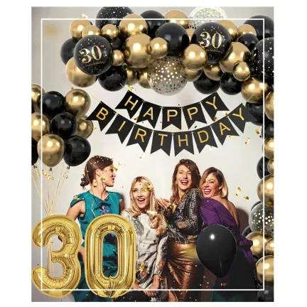 Zestaw balonów na 30 urodziny TRZYDZIESTKA Girlanda balonowa złoto czarna 80 elementów