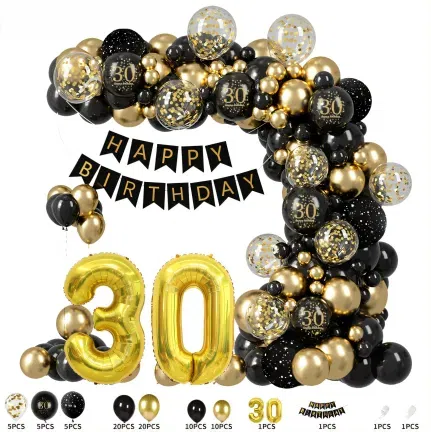 Zestaw balonów na 30 urodziny TRZYDZIESTKA Girlanda balonowa złoto czarna 80 elementów