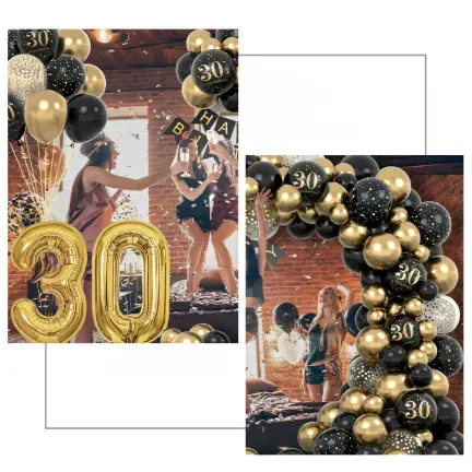 Zestaw balonów na 30 urodziny TRZYDZIESTKA Girlanda balonowa złoto czarna 80 elementów