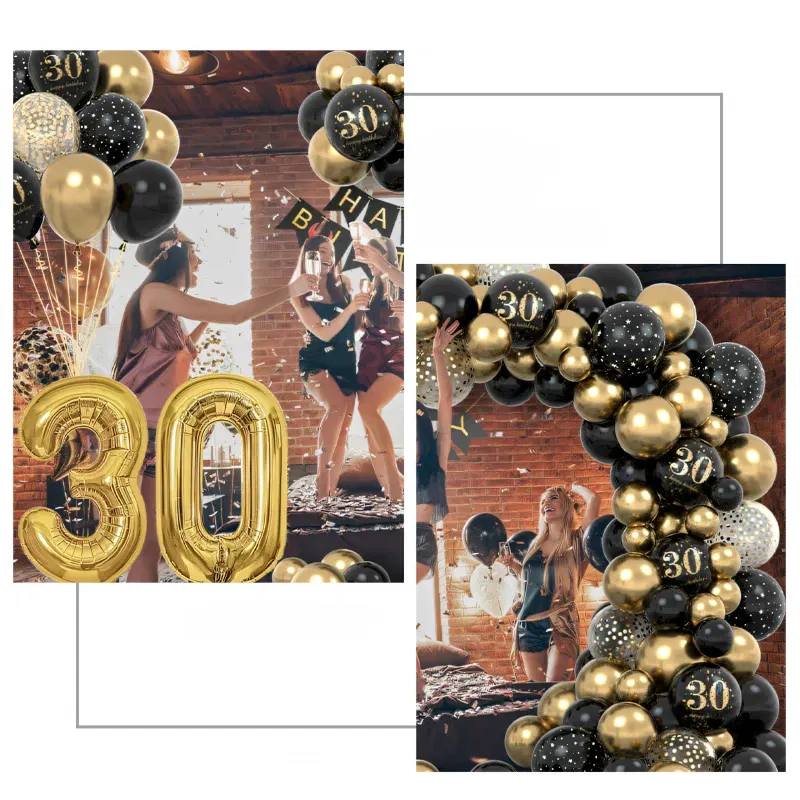 Zestaw balonów na 30 urodziny TRZYDZIESTKA Girlanda balonowa złoto czarna 80 elementów