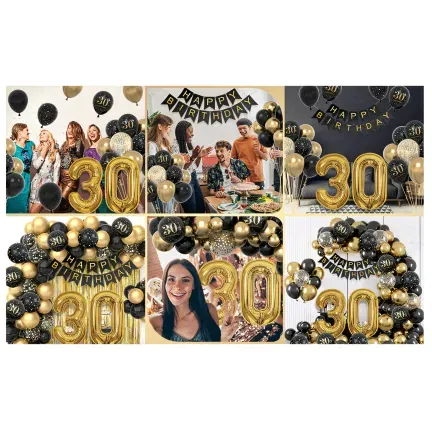 Zestaw balonów na 30 urodziny TRZYDZIESTKA Girlanda balonowa złoto czarna 80 elementów