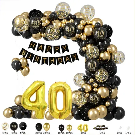 Zestaw balonów na 40 urodziny CZTERDZIESTKA Girlanda balonowa złoto czarna 80 elementów Zestaw balonów na 40 urodziny CZTERDZIESTKA Girlanda balonowa złoto czarna 80 elementów