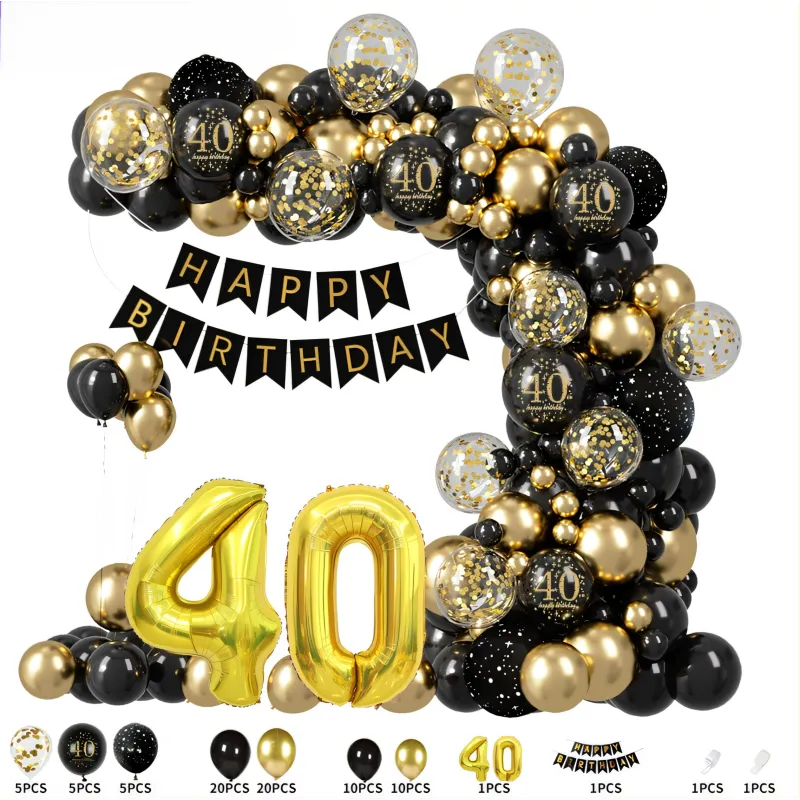 Zestaw balonów na 40 urodziny CZTERDZIESTKA Girlanda balonowa złoto czarna 80 elementów Zestaw balonów na 40 urodziny CZTERDZIESTKA Girlanda balonowa złoto czarna 80 elementów