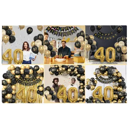 Zestaw balonów na 40 urodziny CZTERDZIESTKA Girlanda balonowa złoto czarna 80 elementów Zestaw balonów na 40 urodziny CZTERDZIESTKA Girlanda balonowa złoto czarna 80 elementów