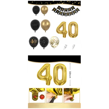 Zestaw balonów na 40 urodziny CZTERDZIESTKA Girlanda balonowa złoto czarna 80 elementów Zestaw balonów na 40 urodziny CZTERDZIESTKA Girlanda balonowa złoto czarna 80 elementów