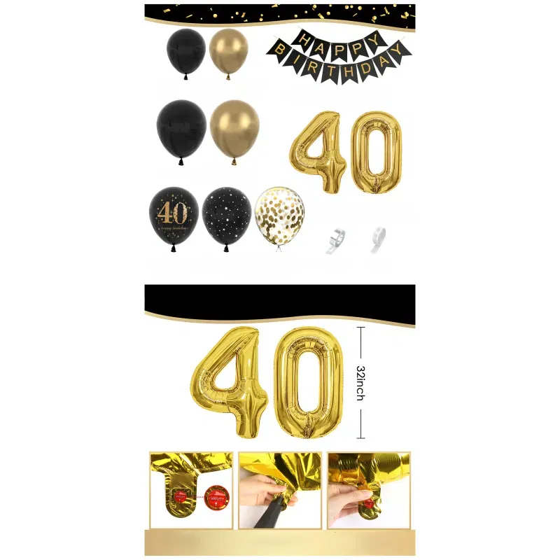 Zestaw balonów na 40 urodziny CZTERDZIESTKA Girlanda balonowa złoto czarna 80 elementów Zestaw balonów na 40 urodziny CZTERDZIESTKA Girlanda balonowa złoto czarna 80 elementów