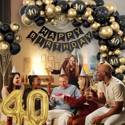 Zestaw balonów na 40 urodziny CZTERDZIESTKA Girlanda balonowa złoto czarna 80 elementów Zestaw balonów na 40 urodziny CZTERDZIESTKA Girlanda balonowa złoto czarna 80 elementów