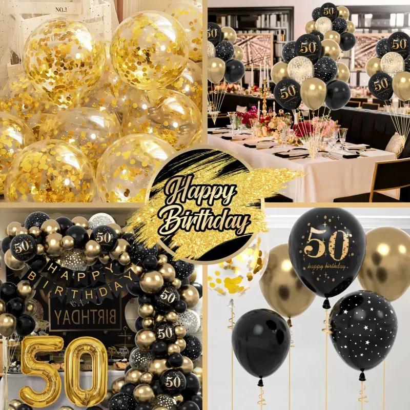 Zestaw balonów na 50 urodziny PIĘĆDZIESIĄTKA Girlanda balonowa złoto czarna 80 elementów Zestaw balonów na 50 urodziny PIĘĆDZIESIĄTKA Girlanda balonowa złoto czarna 80 elementów