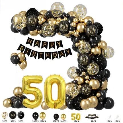 Zestaw balonów na 50 urodziny PIĘĆDZIESIĄTKA Girlanda balonowa złoto czarna 80 elementów Zestaw balonów na 50 urodziny PIĘĆDZIESIĄTKA Girlanda balonowa złoto czarna 80 elementów