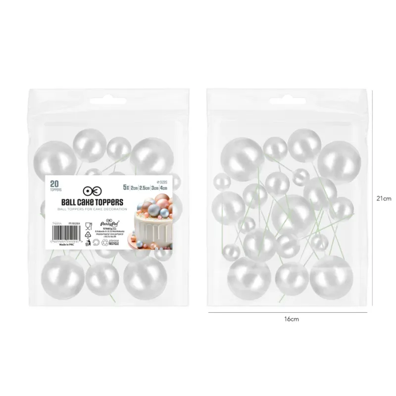 Toppery na tort kulki srebrne 20sztuk zestaw Toppery na tort kulki srebrne 20sztuk zestaw