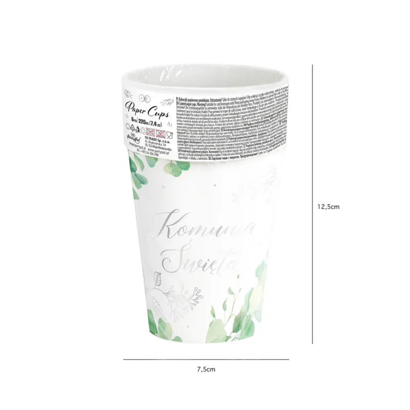 Kubek Komunia Święta Eukaliptus srebrny 220 ml 6 szt.