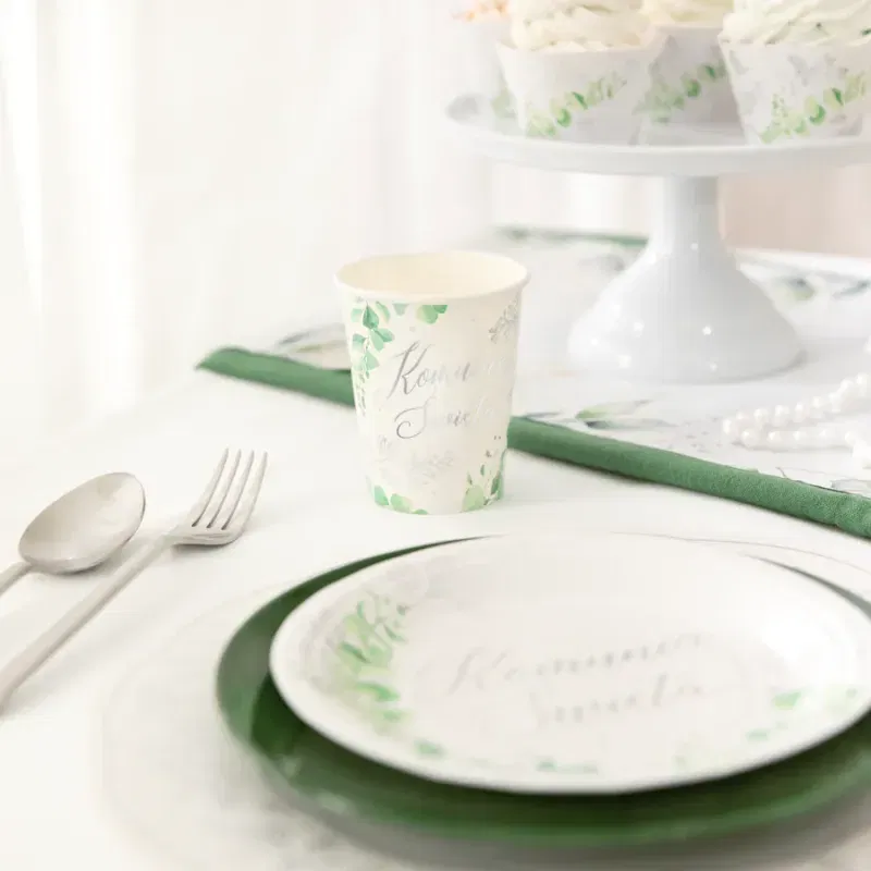 Kubek Komunia Święta Eukaliptus srebrny 220 ml 6 szt.