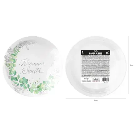 Talerzyki papierowe Komunia Święta Eukaliptus srebrne 7 cali 6 szt. Talerzyki papierowe Komunia Święta Eukaliptus srebrne 7 cali 6 szt.