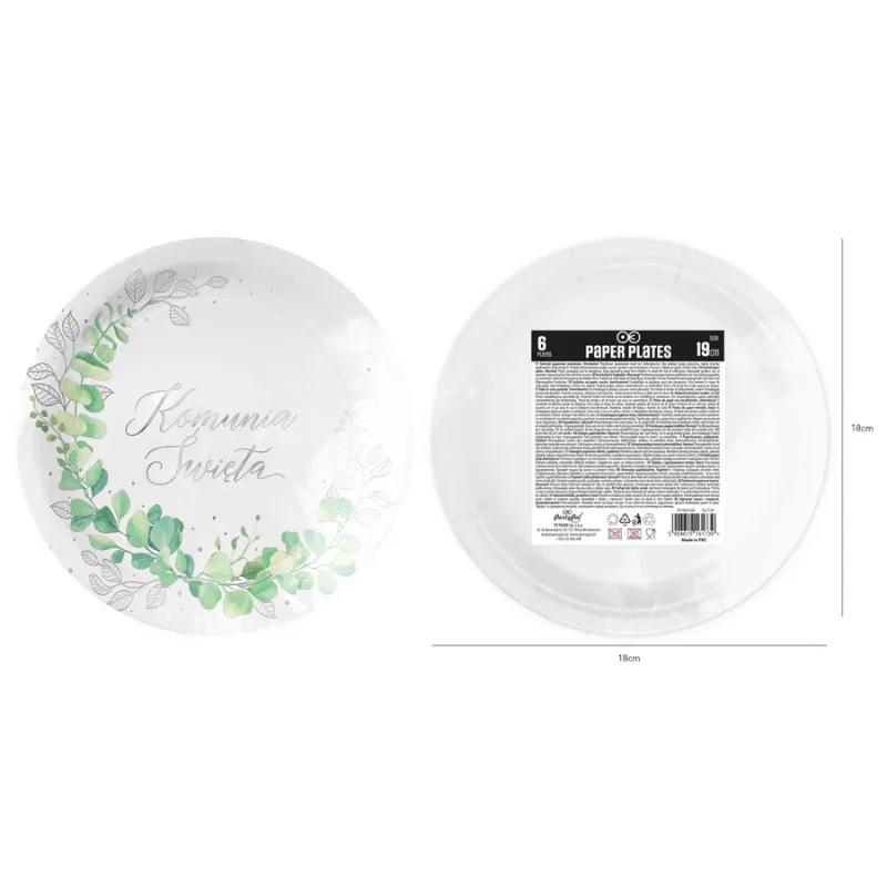 Talerzyki papierowe Komunia Święta Eukaliptus srebrne 7 cali 6 szt. Talerzyki papierowe Komunia Święta Eukaliptus srebrne 7 cali 6 szt.