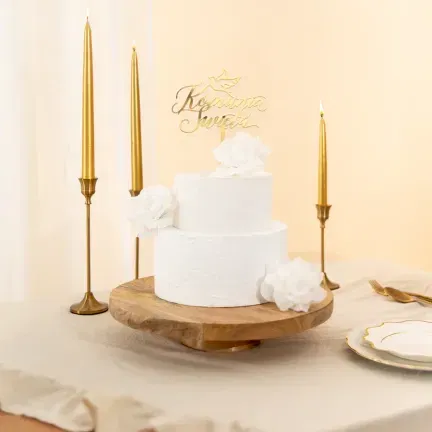 Topper na tort z napisem Komunia Święta Gołąbek lustrzany złoty 1 szt.
